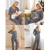Ekouaer Maternity Nursing Pajama Set Long Sleeve Top & Pants with Pockets Breastfeeding Sleepwear Double Layer Pregnancy(Grey)