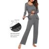 Ekouaer Maternity Nursing Pajama Set Long Sleeve Top & Pants with Pockets Breastfeeding Sleepwear Double Layer Pregnancy(Grey)