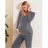 Ekouaer Maternity Nursing Pajama Set Long Sleeve Top & Pants with Pockets Breastfeeding Sleepwear Double Layer Pregnancy(Grey)