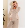 Ekouaer Maternity Nursing Pajama Set Long Sleeve Top & Pants with Pockets Breastfeeding Sleepwear Double Layer Pregnancy(Khaki)