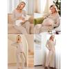 Ekouaer Maternity Nursing Pajama Set Long Sleeve Top & Pants with Pockets Breastfeeding Sleepwear Double Layer Pregnancy(Khaki)