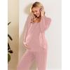 Ekouaer Maternity Nursing Pajama Set Long Sleeve Top & Pants with Pockets Breastfeeding Sleepwear Double Layer Pregnancy(Misty Pink)