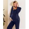 Ekouaer Maternity Nursing Pajama Set Long Sleeve Top & Pants with Pockets Breastfeeding Sleepwear Double Layer Pregnancy(Navy Blue)