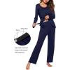 Ekouaer Maternity Nursing Pajama Set Long Sleeve Top & Pants with Pockets Breastfeeding Sleepwear Double Layer Pregnancy(Navy Blue)
