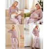 Ekouaer Maternity Nursing Pajama Set Long Sleeve Top & Pants with Pockets Breastfeeding Sleepwear Double Layer Pregnancy(Pink Beer Stripe)