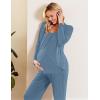 Ekouaer Maternity Nursing Pajama Set Long Sleeve Top & Pants with Pockets Breastfeeding Sleepwear Double Layer Pregnancy(Salvia Blue)