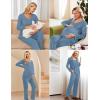 Ekouaer Maternity Nursing Pajama Set Long Sleeve Top & Pants with Pockets Breastfeeding Sleepwear Double Layer Pregnancy(Salvia Blue)