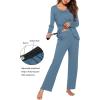 Ekouaer Maternity Nursing Pajama Set Long Sleeve Top & Pants with Pockets Breastfeeding Sleepwear Double Layer Pregnancy(Salvia Blue)
