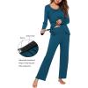 Ekouaer Maternity Nursing Pajama Set Long Sleeve Top & Pants with Pockets Breastfeeding Sleepwear Double Layer Pregnancy(Teal)