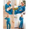 Ekouaer Maternity Nursing Pajama Set Long Sleeve Top & Pants with Pockets Breastfeeding Sleepwear Double Layer Pregnancy(Teal)