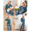 Ekouaer Maternity Nursing Pajama Set Long Sleeve Top & Pants with Pockets Breastfeeding Sleepwear Double Layer Pregnancy(Teal/Pink Floral)