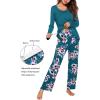 Ekouaer Maternity Nursing Pajama Set Long Sleeve Top & Pants with Pockets Breastfeeding Sleepwear Double Layer Pregnancy(Teal/Pink Floral)