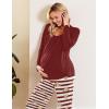 Ekouaer Maternity Nursing Pajama Set Long Sleeve Top & Pants with Pockets Breastfeeding Sleepwear Double Layer Pregnancy(Wine Beer Stripe)
