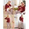 Ekouaer Maternity Nursing Pajama Set Long Sleeve Top & Pants with Pockets Breastfeeding Sleepwear Double Layer Pregnancy(Wine Beer Stripe)