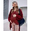 Ekouaer Maternity Nursing Pajama Set Long Sleeve Top & Pants with Pockets Breastfeeding Sleepwear Double Layer Pregnancy(Wine Beer Stripe)