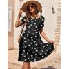 Ekouaer Nursing Dress Summer Short Sleeve Breastfeeding Casual Knee Length Maternity Dresses S-XXL(Black White Floral)