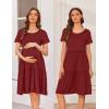 Ekouaer Nursing Dress Summer Short Sleeve Breastfeeding Casual Knee Length Maternity Dresses S-XXL(Wine Red)