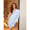 Ekouaer Satin Nightgowns for Women Button Down Sleep Shirt Silk Night Shirt Long Sleeve Boyfriend Sleepwear S-3XL(Blue Vertical Stripes)