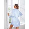 Ekouaer Satin Nightgowns for Women Button Down Sleep Shirt Silk Night Shirt Long Sleeve Boyfriend Sleepwear S-3XL(Blue Vertical Stripes)