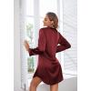 Ekouaer Satin Nightgowns for Women Button Down Sleep Shirt Silk Night Shirt Long Sleeve Boyfriend Sleepwear S-3XL(Wine Red)