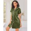 Ekouaer Silk Nightgowns for Women Button Down Nightshirts Short Sleeve Sleepshirts Sexy Nightdress Satin Sleepwear(Army Green)