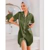 Ekouaer Silk Nightgowns for Women Button Down Nightshirts Short Sleeve Sleepshirts Sexy Nightdress Satin Sleepwear(Army Green)
