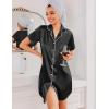 Ekouaer Silk Nightgowns for Women Button Down Nightshirts Short Sleeve Sleepshirts Sexy Nightdress Satin Sleepwear(Black)