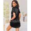 Ekouaer Silk Nightgowns for Women Button Down Nightshirts Short Sleeve Sleepshirts Sexy Nightdress Satin Sleepwear(Black)