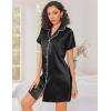 Ekouaer Silk Nightgowns for Women Button Down Nightshirts Short Sleeve Sleepshirts Sexy Nightdress Satin Sleepwear(Black)
