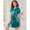 Ekouaer Silk Nightgowns for Women Button Down Nightshirts Short Sleeve Sleepshirts Sexy Nightdress Satin Sleepwear(Blue Green)