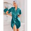 Ekouaer Silk Nightgowns for Women Button Down Nightshirts Short Sleeve Sleepshirts Sexy Nightdress Satin Sleepwear(Blue Green)