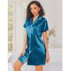 Ekouaer Silk Nightgowns for Women Button Down Nightshirts Short Sleeve Sleepshirts Sexy Nightdress Satin Sleepwear(Deep Blue)
