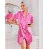 Ekouaer Silk Nightgowns for Women Button Down Nightshirts Short Sleeve Sleepshirts Sexy Nightdress Satin Sleepwear(Hot Pink Leopard)