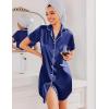 Ekouaer Silk Nightgowns for Women Button Down Nightshirts Short Sleeve Sleepshirts Sexy Nightdress Satin Sleepwear(Navy Blue)