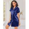 Ekouaer Silk Nightgowns for Women Button Down Nightshirts Short Sleeve Sleepshirts Sexy Nightdress Satin Sleepwear(Navy Blue)