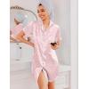 Ekouaer Silk Nightgowns for Women Button Down Nightshirts Short Sleeve Sleepshirts Sexy Nightdress Satin Sleepwear(Pink Leopard)