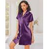 Ekouaer Silk Nightgowns for Women Button Down Nightshirts Short Sleeve Sleepshirts Sexy Nightdress Satin Sleepwear(Purple)