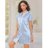 Ekouaer Silk Nightgowns for Women Button Down Nightshirts Short Sleeve Sleepshirts Sexy Nightdress Satin Sleepwear(Striped Blue)