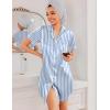 Ekouaer Silk Nightgowns for Women Button Down Nightshirts Short Sleeve Sleepshirts Sexy Nightdress Satin Sleepwear(Striped Blue)