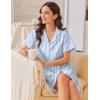 Ekouaer Silk Nightgowns for Women Button Down Nightshirts Short Sleeve Sleepshirts Sexy Nightdress Satin Sleepwear(Striped Blue)