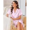 Ekouaer Silk Nightgowns for Women Button Down Nightshirts Short Sleeve Sleepshirts Sexy Nightdress Satin Sleepwear(Striped Pink)