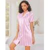 Ekouaer Silk Nightgowns for Women Button Down Nightshirts Short Sleeve Sleepshirts Sexy Nightdress Satin Sleepwear(Striped Pink)