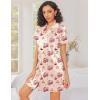 Ekouaer Silk Nightgowns for Women Button Down Nightshirts Short Sleeve Sleepshirts Sexy Nightdress Satin Sleepwear(Teddy Bear Cherry)