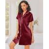 Ekouaer Silk Nightgowns for Women Button Down Nightshirts Short Sleeve Sleepshirts Sexy Nightdress Satin Sleepwear(Wine Red)