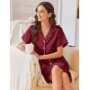 Ekouaer Silk Nightgowns for Women Button Down Nightshirts Short Sleeve Sleepshirts Sexy Nightdress Satin Sleepwear(Wine Red)