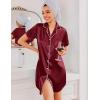 Ekouaer Silk Nightgowns for Women Button Down Nightshirts Short Sleeve Sleepshirts Sexy Nightdress Satin Sleepwear(Wine Red)