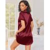 Ekouaer Silk Nightgowns for Women Button Down Nightshirts Short Sleeve Sleepshirts Sexy Nightdress Satin Sleepwear(Wine Red)