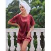 Ekouaer Silk Sleep Shirts for Women Satin Nightshirt Tshirt Nightgown Sleepwear Shirt Dress With Chest Pocket S-2XL(Wine Red)