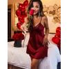 Ekouaer Sleepwear Sexy Lingerie Nightgown Lace Chemise Satin Slip Silk Negligee Nightie Bridal Babydoll for Women(Wine Red)