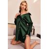 Ekouaer Women Satin Sleep Shirt Long Sleeve Nightgown Button Down Nightshirt Silk Sleepwear Soft Pajama Dress Sleep Dress(Green)